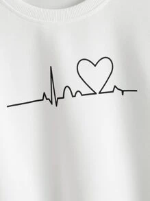 SHEIN Tween Girl Heart Print Drop Shoulder Pullover - White - View 3