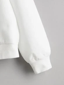 SHEIN Tween Girl Heart Print Drop Shoulder Pullover - White - View 4