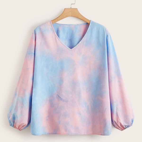 

Plus Tie Dye Bishop Sleeve Tee, Multicolor
