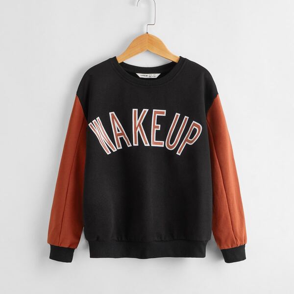 

Boys Slogan Graphic Drop Shoulder Pullover, Black