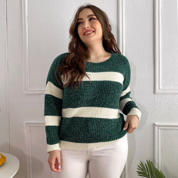 

Plus Drop Shoulder Striped Sweater, Multicolor