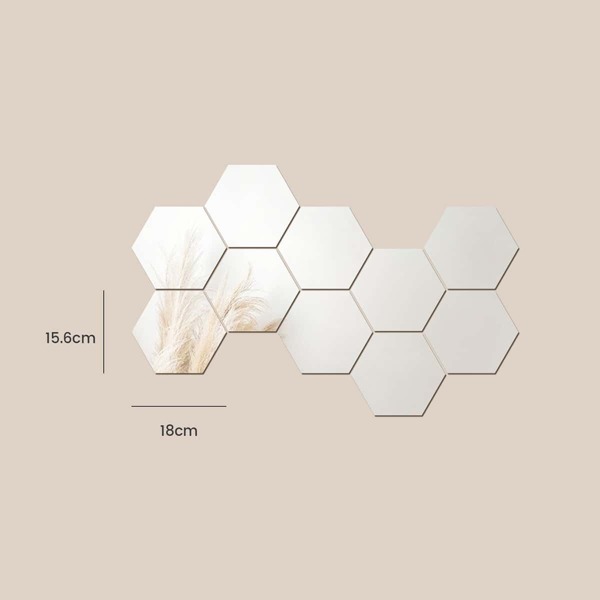 

10pcs Hexagon Shaped Mirror Surface Wall Sticker, Silver
