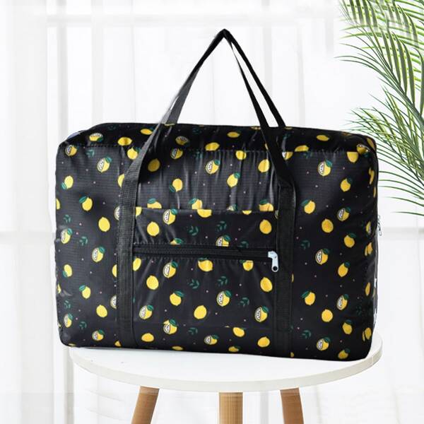 

Lemon Print Quilt Storage Bag, Black