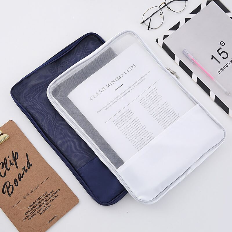 

1pc Random Mesh Zipper File Bag, Multicolor
