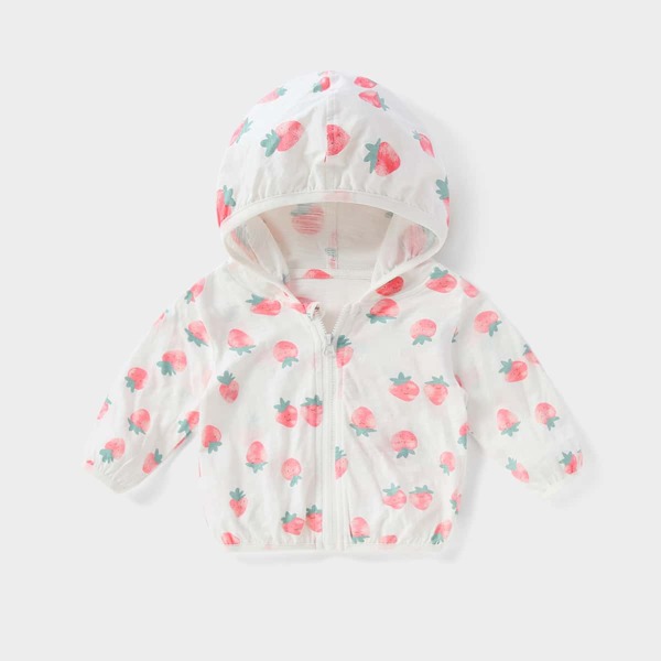 

Toddler Girls Allover Strawberry Zip Up Hooded Jacket, White