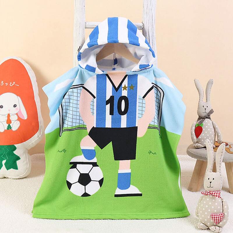 

Kids Football Boy Print Hooded Bathrobe, Multicolor