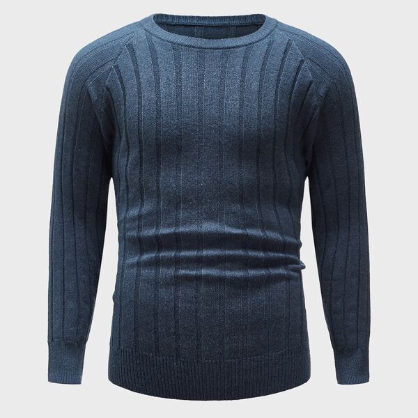 

Men Solid Rib-Knit Raglan Sleeve Sweater, Navy blue