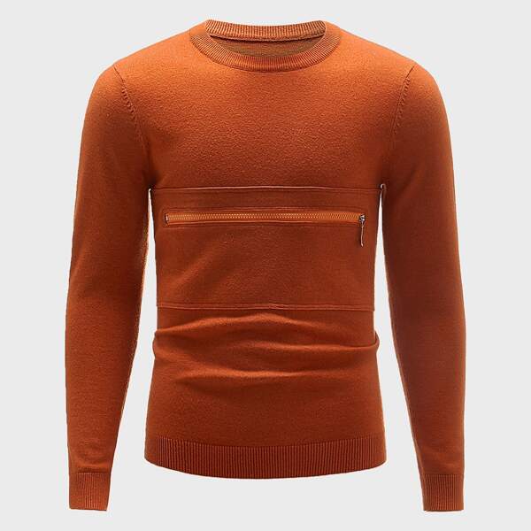 

Men Solid Zipper Detail Sweater, Orange