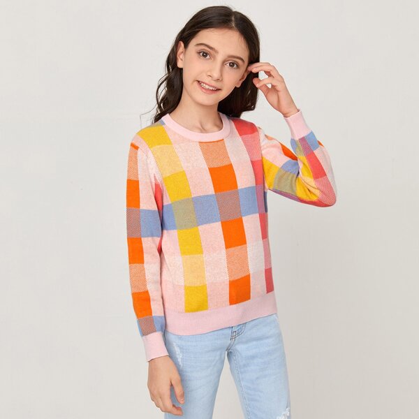 

Girls Colorful Plaid Sweater, Multicolor