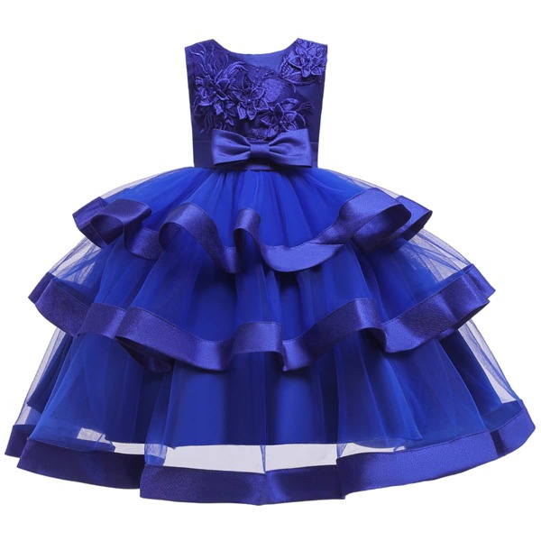 

Toddler Girls Embroidery Applique Layered Mesh Hem Formal Dress, Royal blue