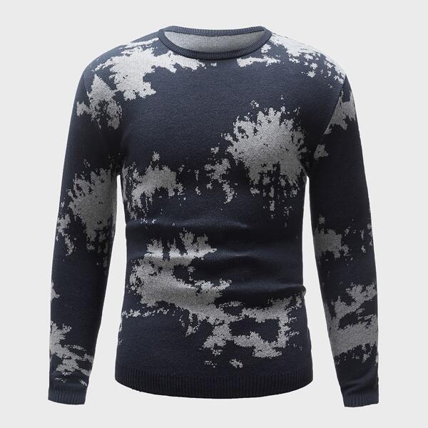 

Men Tie Dye Round Neck Sweater, Navy blue