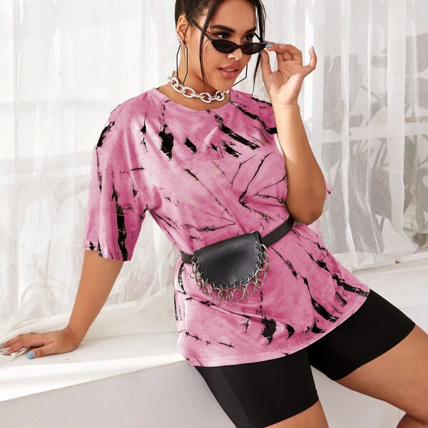 

Plus Marble Print Drop Shoulder Tee, Dusty pink