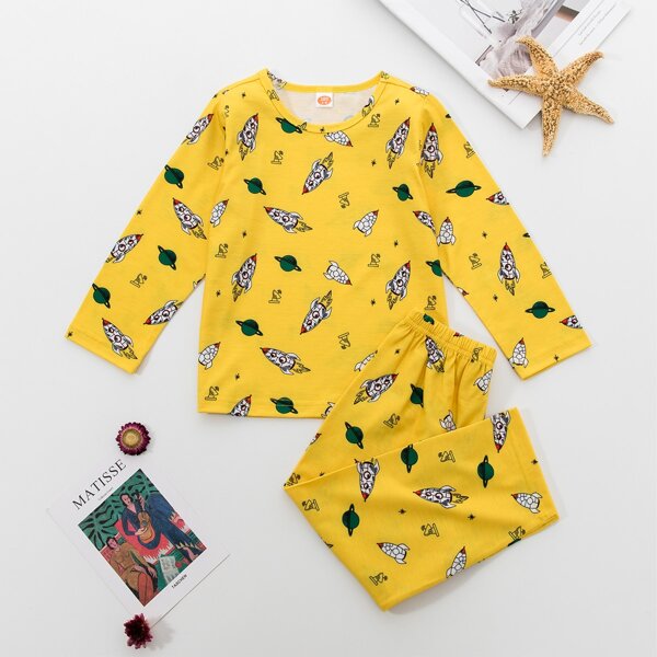 

Toddler Boys Rocket & Planet Print PJ Set, Yellow