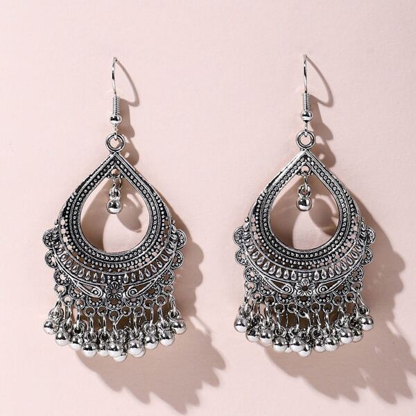 

Hollow Out Tassel Drop Earrings, Silver