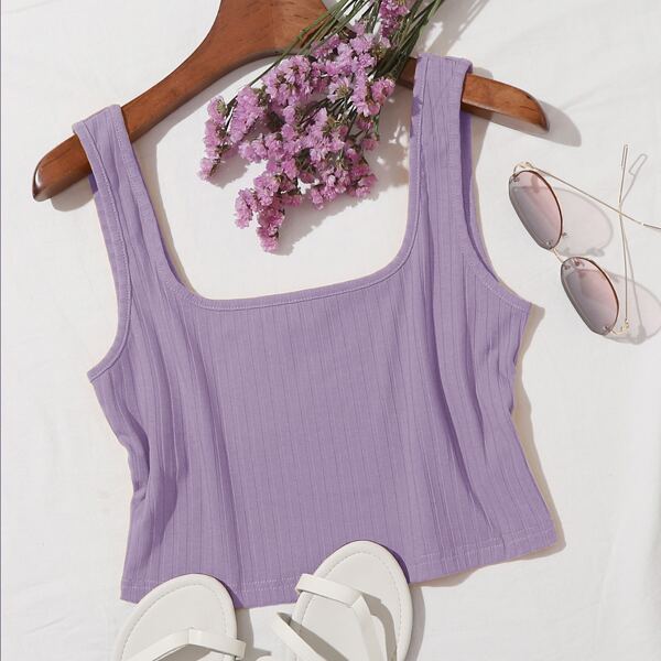 

Solid Crop Tank Top, Lilac purple