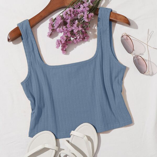 

Solid Crop Tank Top, Dusty blue
