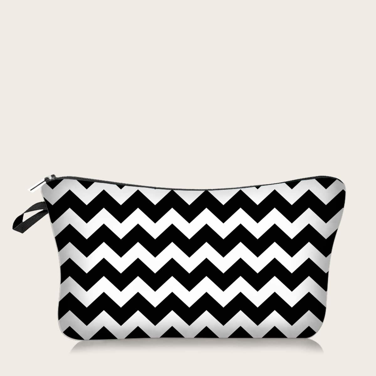 

1pc Chevron Print Makeup Bag, Multicolor