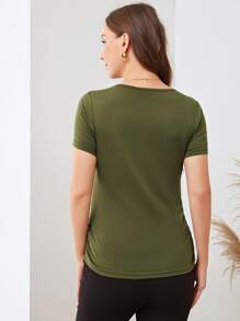 SHEIN Maternity Ruched Detail Form Fitted Tee - Army Green - View 2