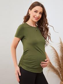 SHEIN Maternity Ruched Detail Form Fitted Tee - Army Green - View 4