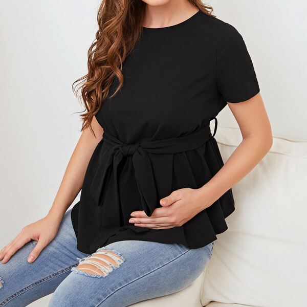 

Maternity Keyhole Back Self Belted Top, Black