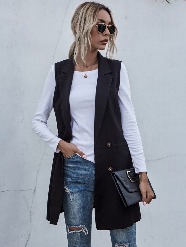 SHEIN LUNE Vesta cu curea dublu cu guler cu rever