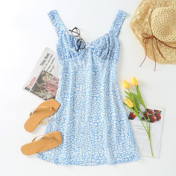 

All Over Print Bustier Cami Dress, Baby blue