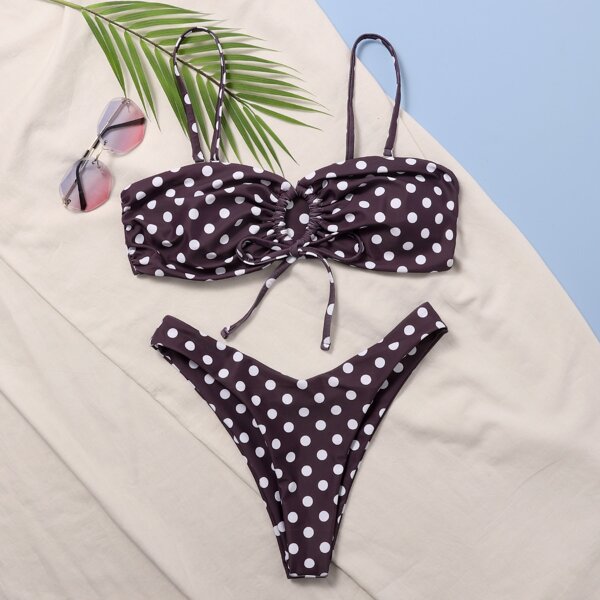 

Polka Dot Tie Front High Cut Bikini Swimsuit, Purple