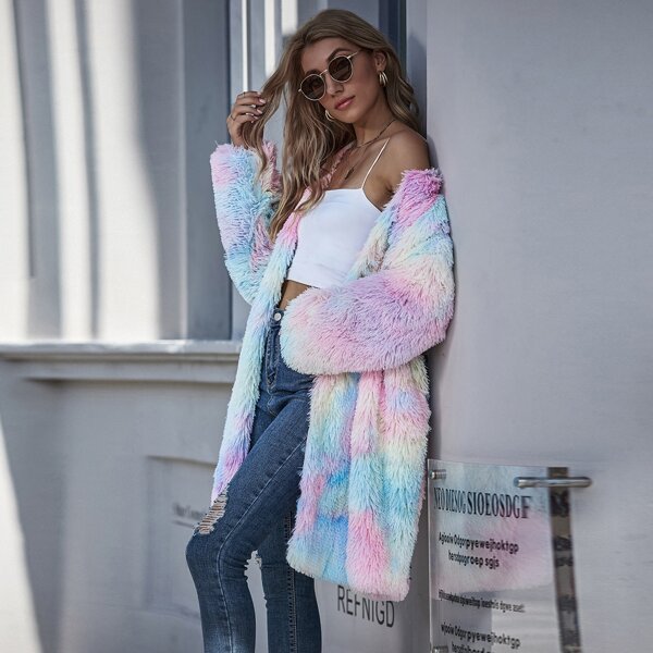 

Tie Dye Faux Fur Longline Coat, Multicolor