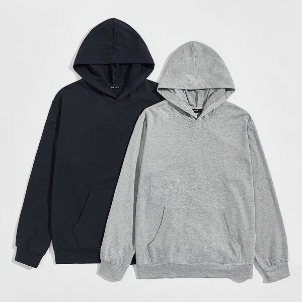 

Men 2 Pack Kangaroo Pocket Front Solid Hoodie, Multicolor