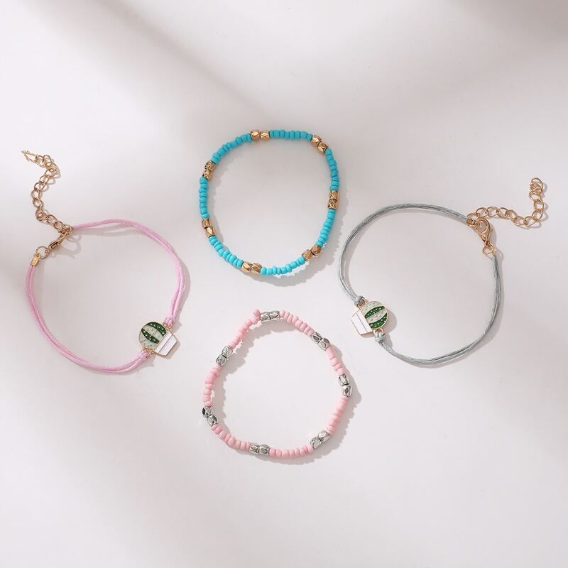 

4pcs Cactus Beaded Anklet, Multicolor