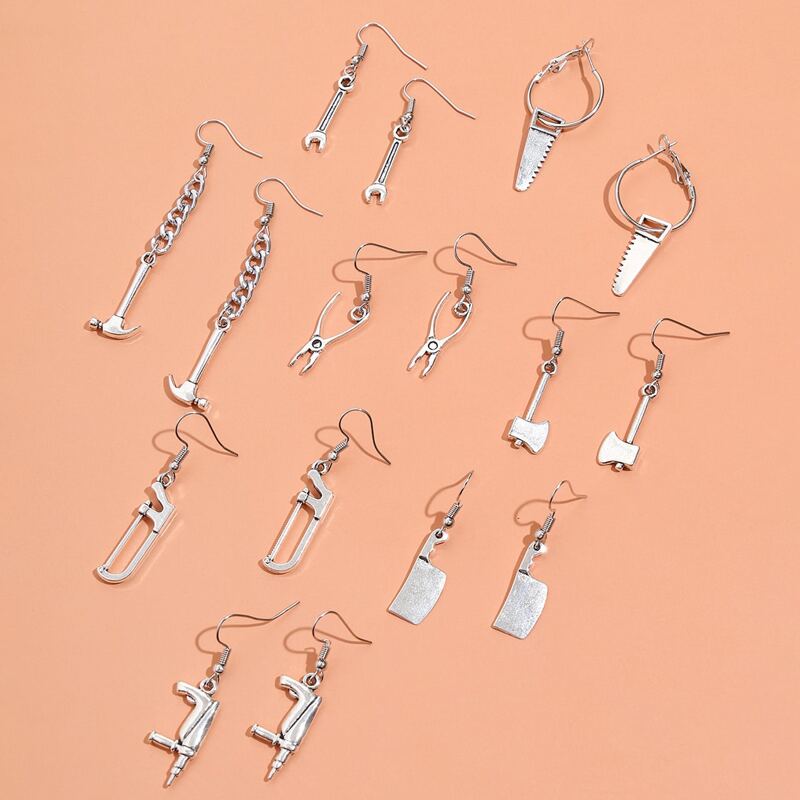 

8pairs Tool Drop Earrings, Silver