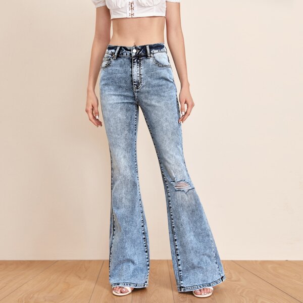 

Ripped Flare Leg Jeans, Medium wash
