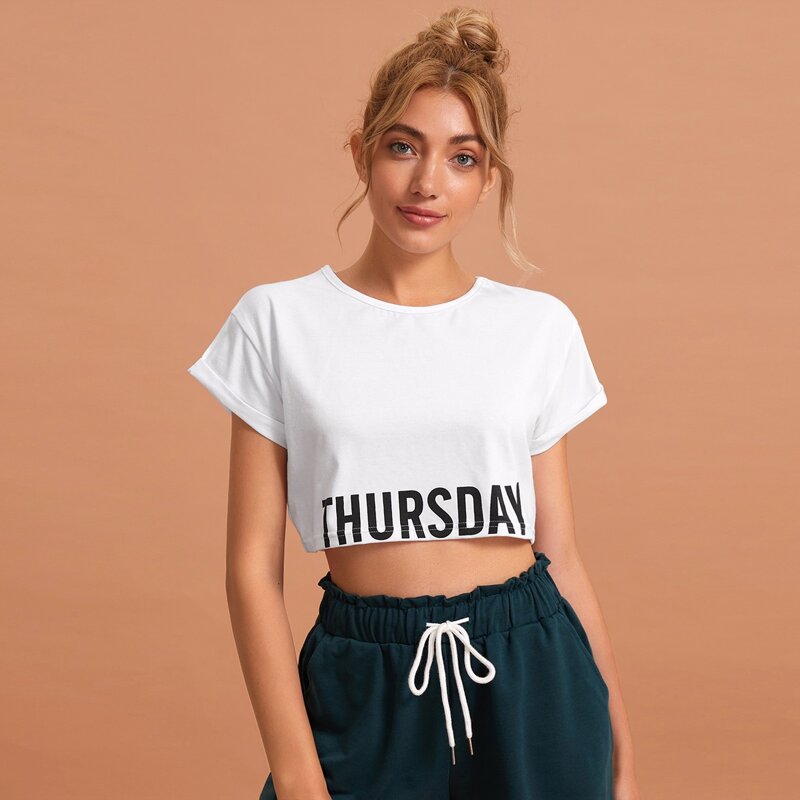 

Letter Graphic Crop Lounge Top, White
