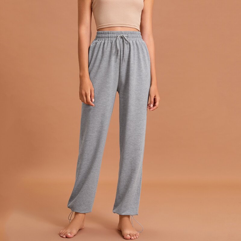 

Solid Drawstring Waist Pants, Grey