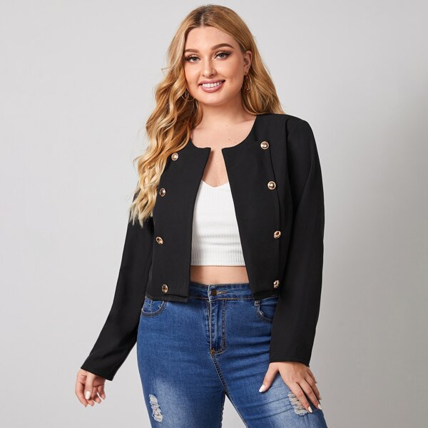 

Plus Double Button Detail Solid Jacket, Black