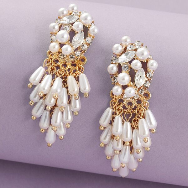 

1pair Pearl Cluster And Fringe Earrings, White