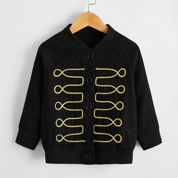 

Toddler Boys Embroidered Corduroy Bomber Jacket, Black