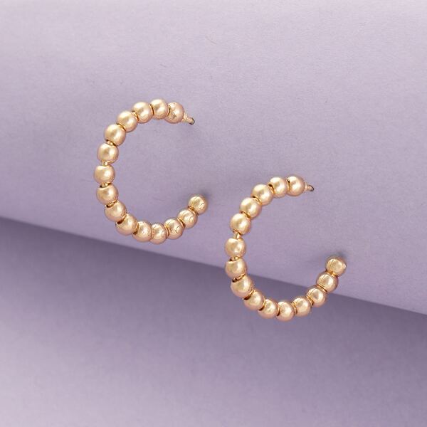 

1pair Mini Beaded Open Hoop Earrings, Gold
