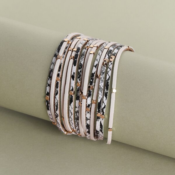 

Beaded Faux Snake Leather Strappy Bracelet, Multicolor
