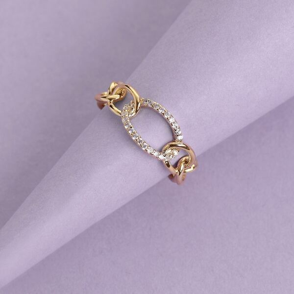 

Rhinestone Pave Chain Link Cuff Ring, Gold
