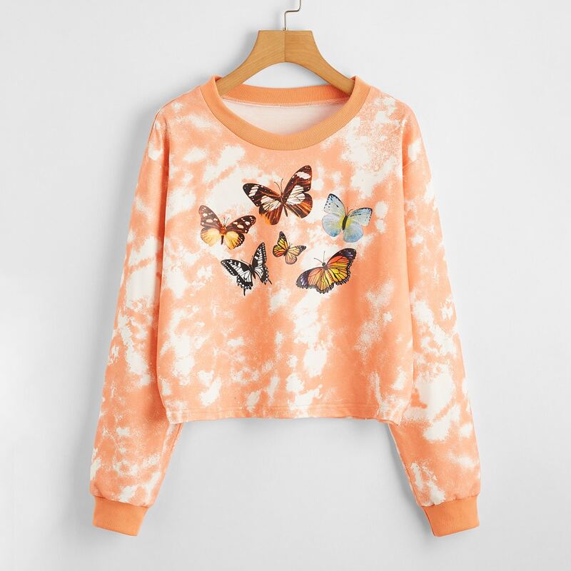 

Tie Dye Butterfly Print Sweatshirt, Orange