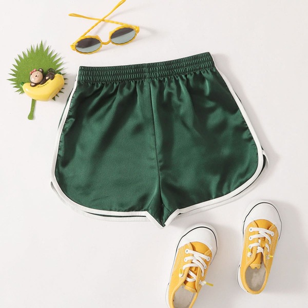 

Girls Elastic Waist Satin Dolphin Shorts, Dark green