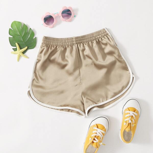 

Girls Elastic Waist Satin Dolphin Shorts, Champagne