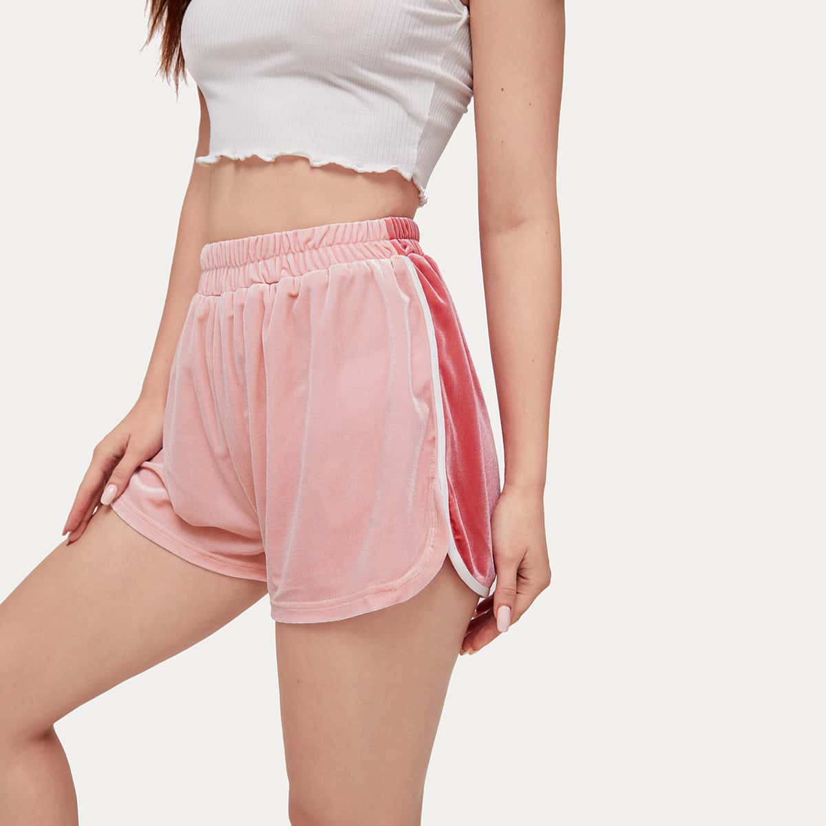

Two Tone Velvet Dolphin Shorts, Pink