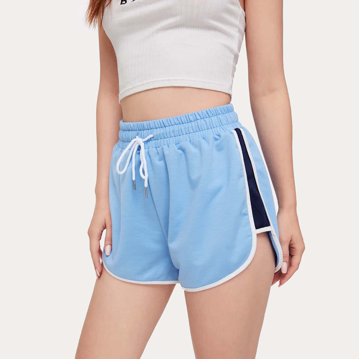 

Blue Drawstring Dolphin Shorts, Baby blue