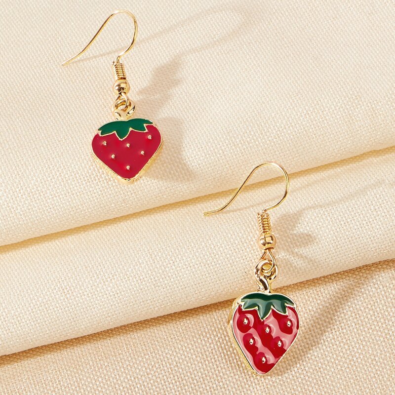 

Strawberry Drop Earrings, Red