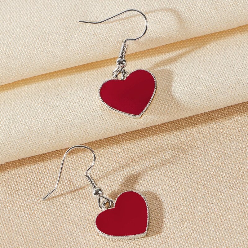 

Heart Drop Earrings, Red