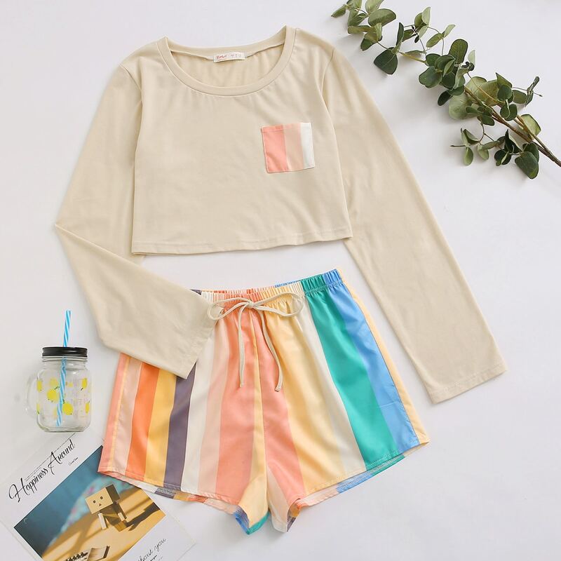 

Rainbow Stripe Shorts PJ Set, Multicolor
