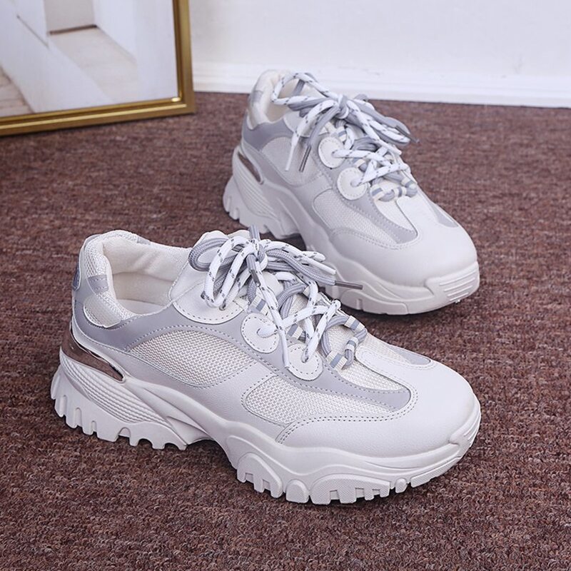 

Lace-up Mesh Chunky Sneakers, White