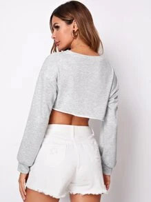 SHEIN Unity Pullover corto de hombros caídos sin camisola - Gris Claro - Ver 2